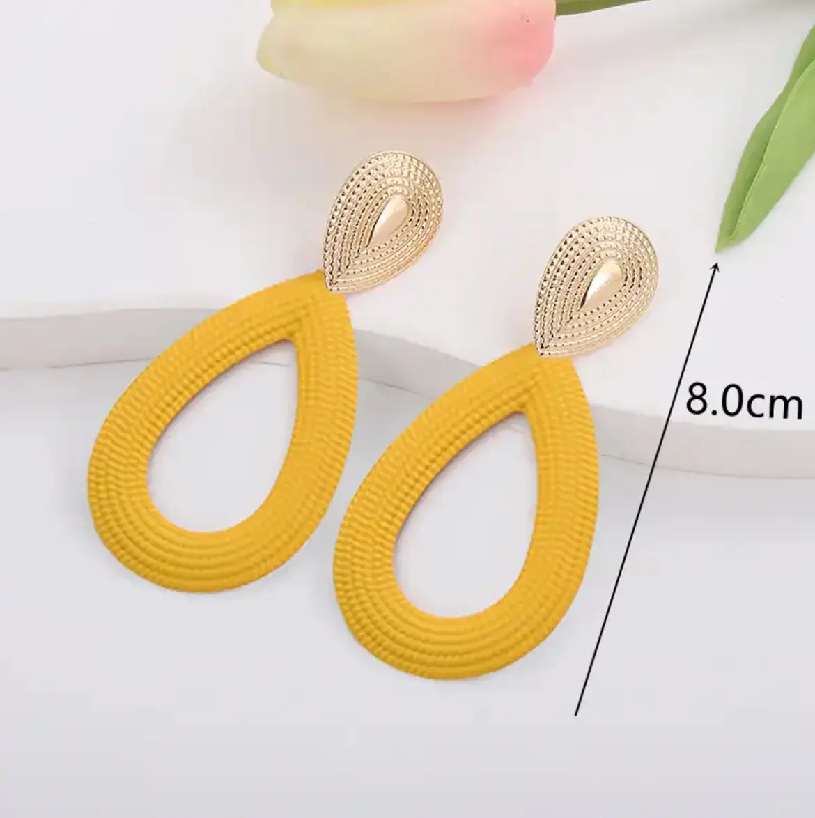 Yellow Color Hang Earrings for Women Statement Sweet Geometric Round Heart Leaf Flower