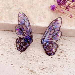 Cute Gradient Color Painting Floral Resin Butterfly Wings Stud Earrings