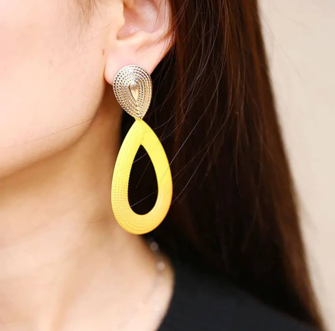 Yellow Color Hang Earrings for Women Statement Sweet Geometric Round Heart Leaf Flower - Image 2