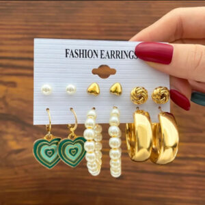 6 Pairs of Women's Green Love Pendant Earrings Set