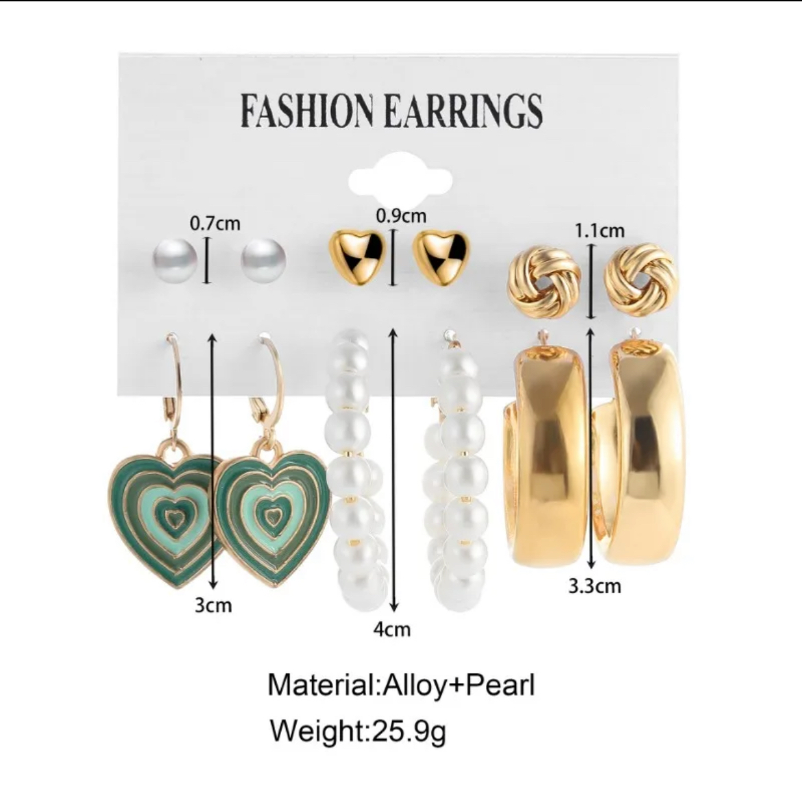 6 Pairs of Women's Green Love Pendant Earrings Set - Image 3