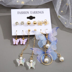 Purple Butterfly Dangle Earrings Set for Women