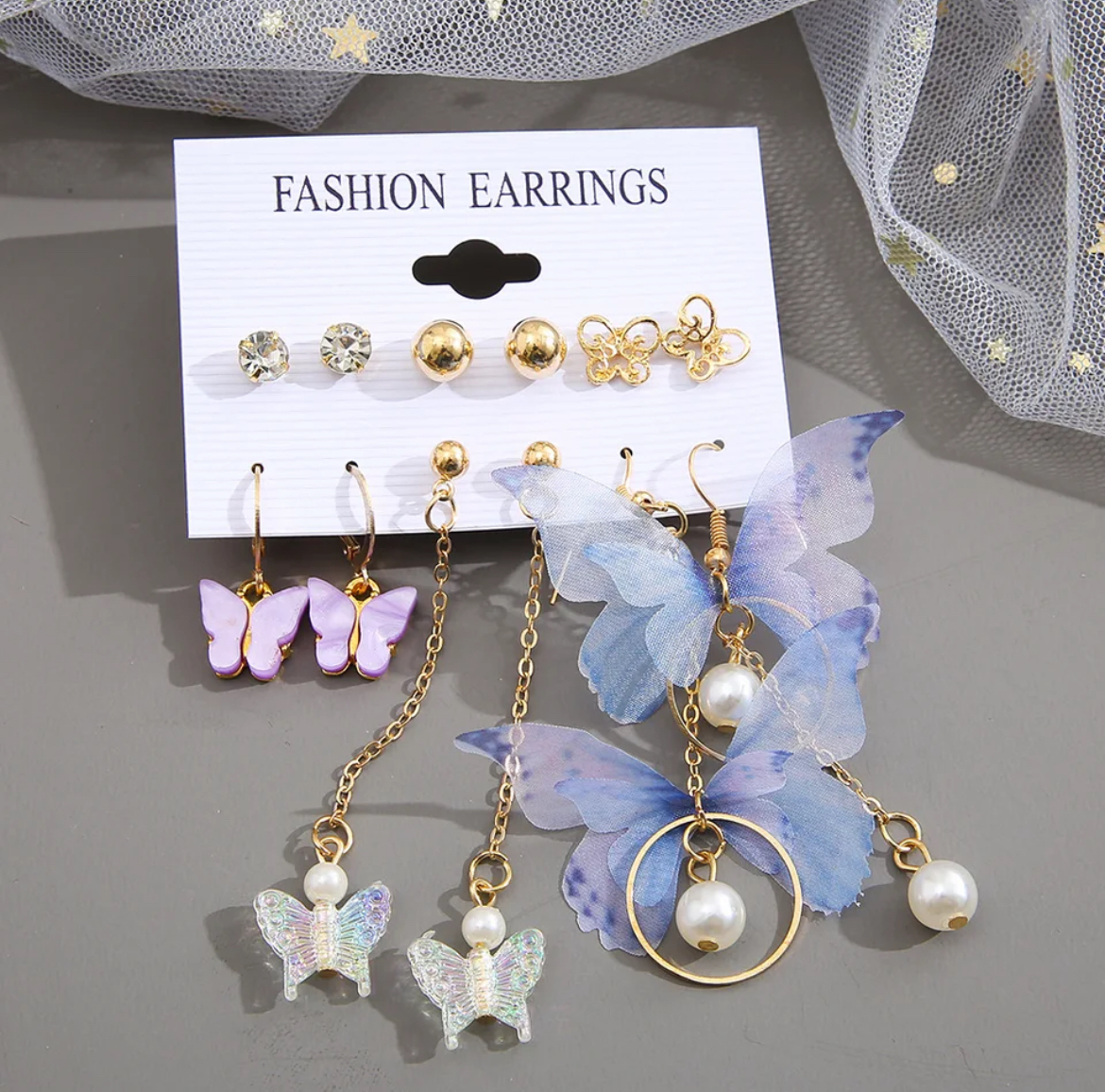 Purple Butterfly Dangle Earrings Set for Women