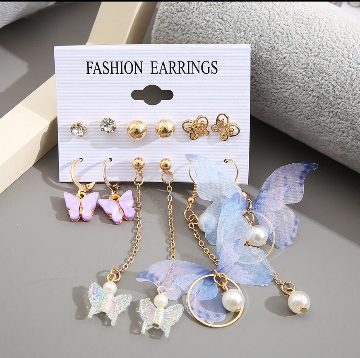 Purple Butterfly Dangle Earrings Set for Women - Image 3