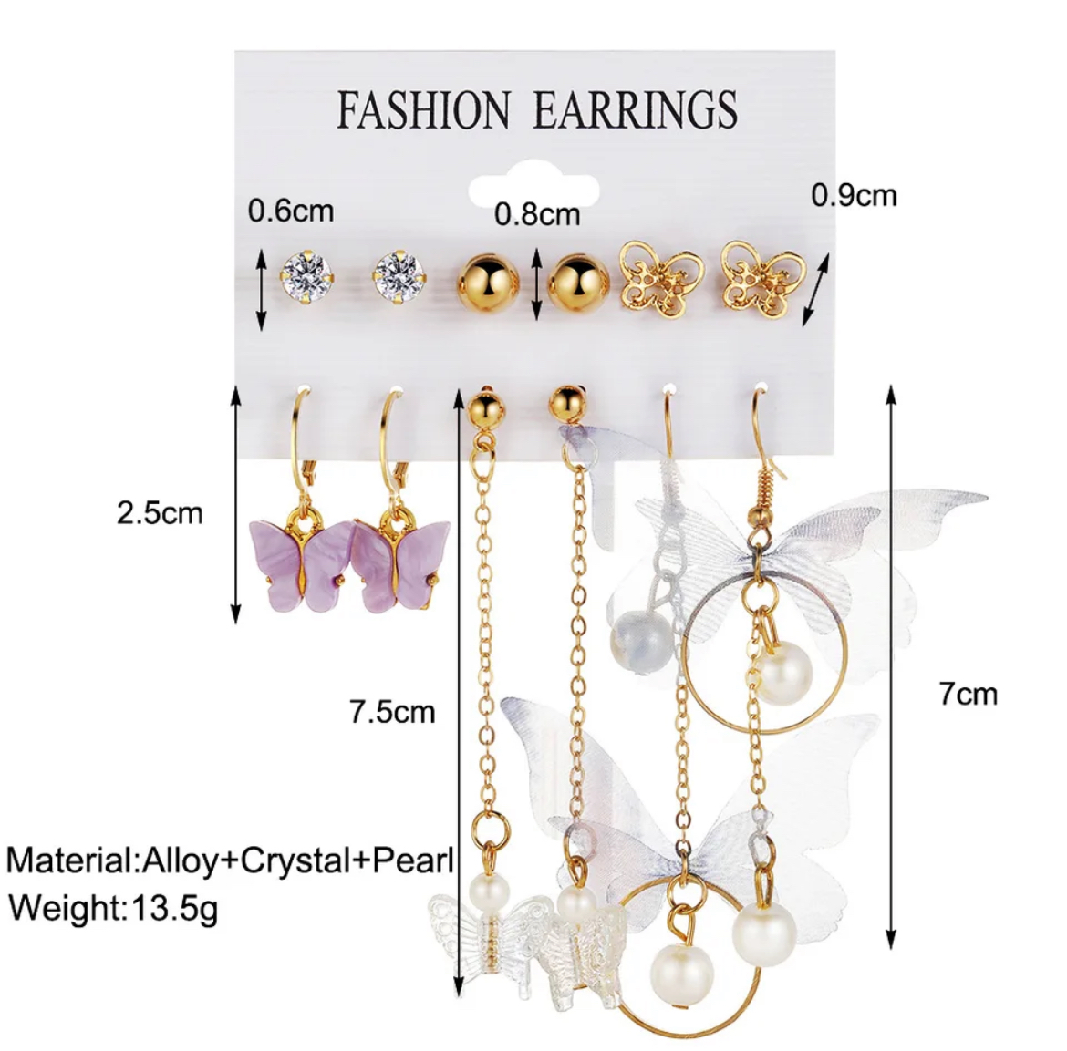 Purple Butterfly Dangle Earrings Set for Women - Image 2